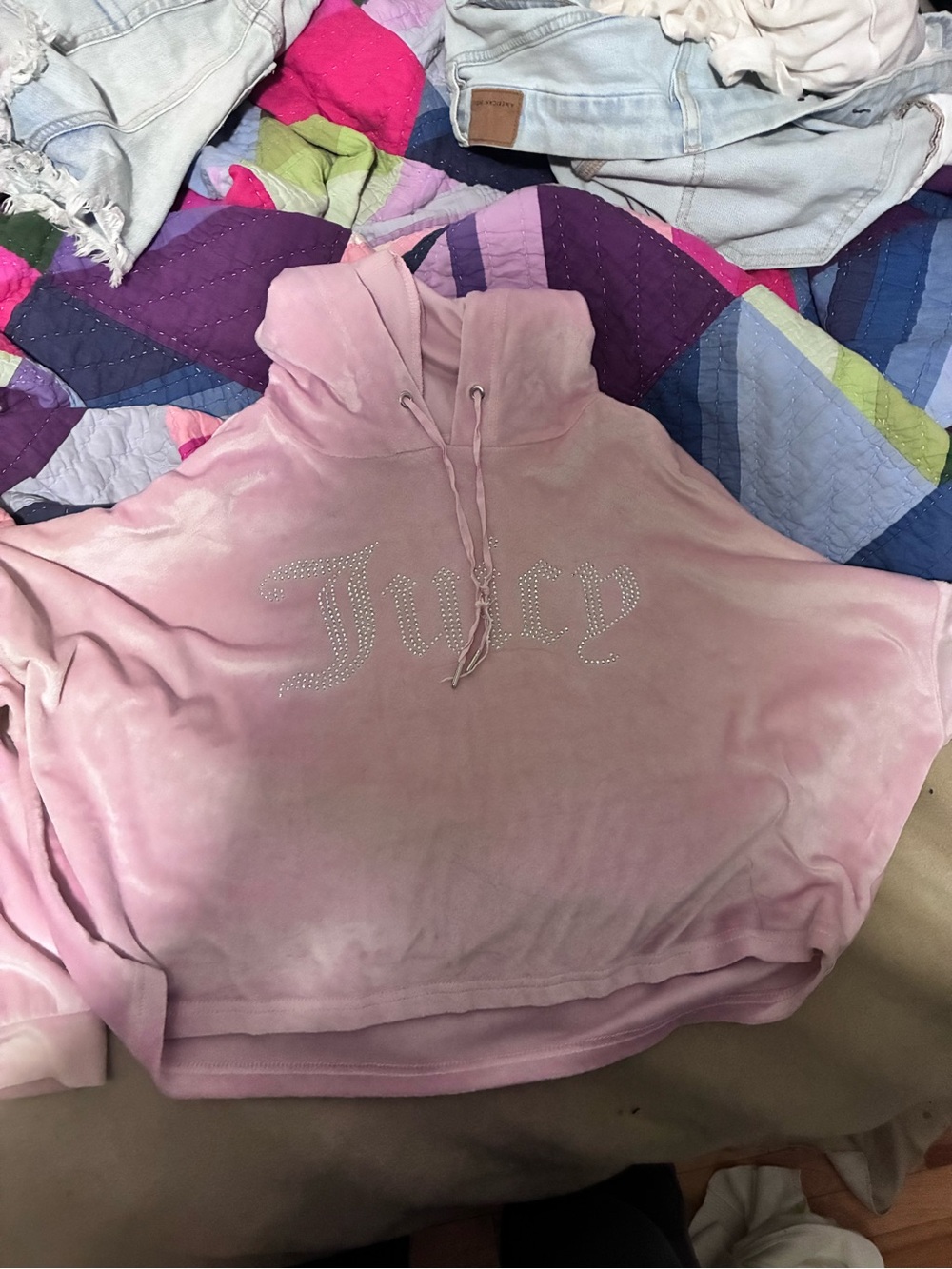 Juicy Couture Pink Velour Rhinestone Logo Hoodie.
